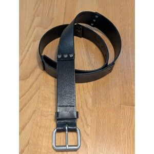 Rugged Black Real Leather Belt featuring a silver metal buckle &rivets 36"-38"
